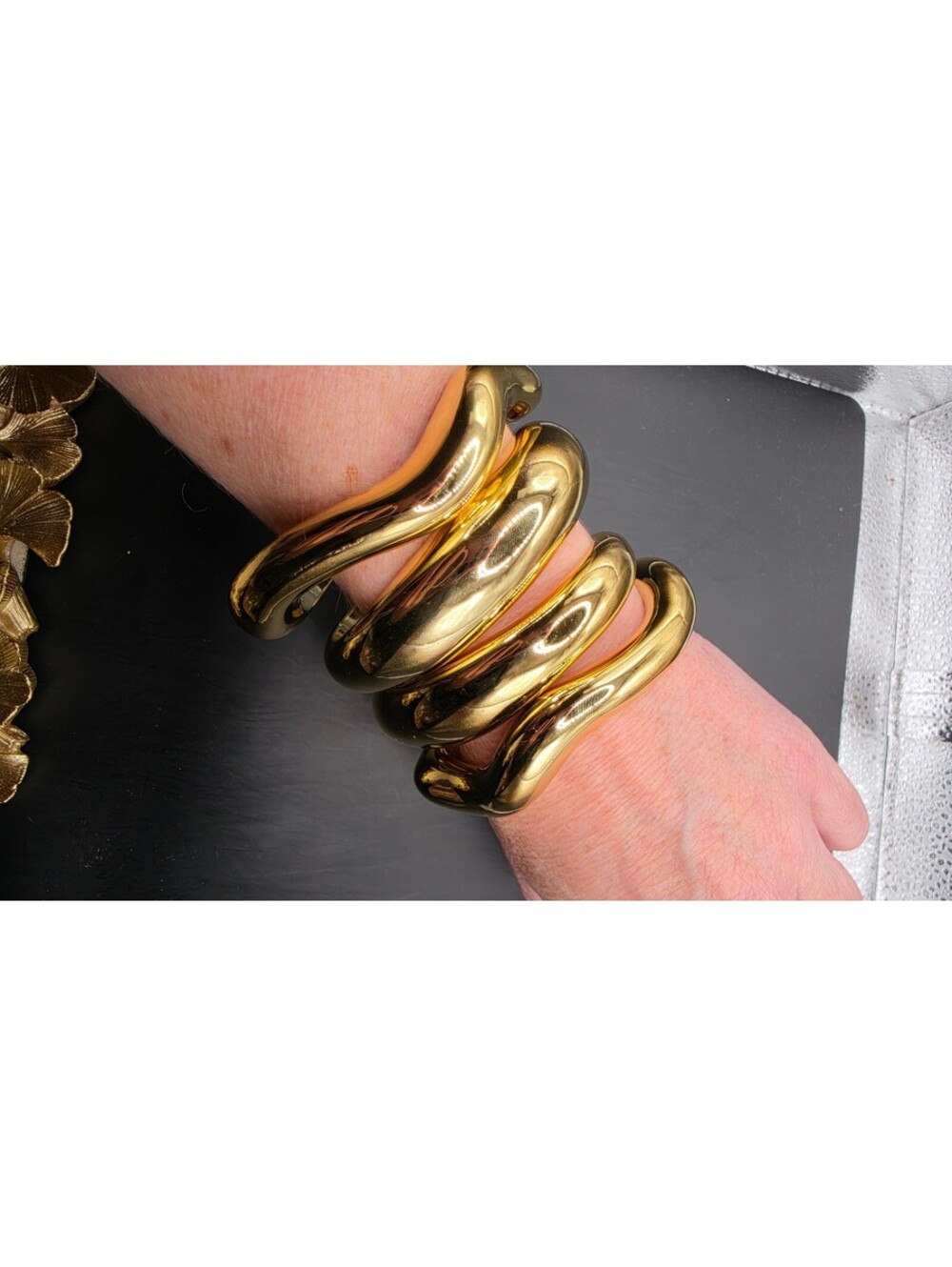 Bold Gold Tone Chunky Cuff Bracelets Set of 4